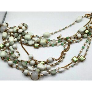Joan Rivers Multistrand Necklace  34" White Green Beads Crystals Signed